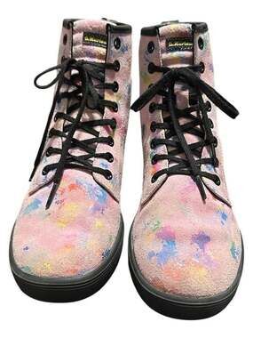 Dr  Martens Sheridan Boots Pink Rainbow Burst Confetti Suede Sz 8